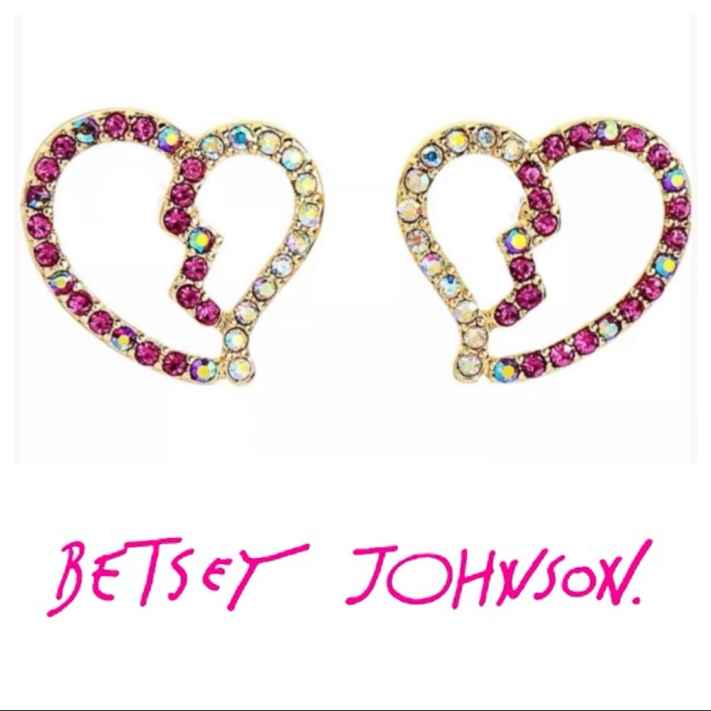 ♥️ Betsey Johnson Breaking Hearts Crystal Stud Earrings